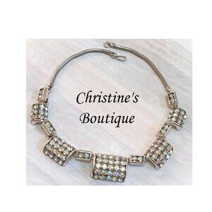 Vintage Aurora Borealis Rhinestone Choker Necklace